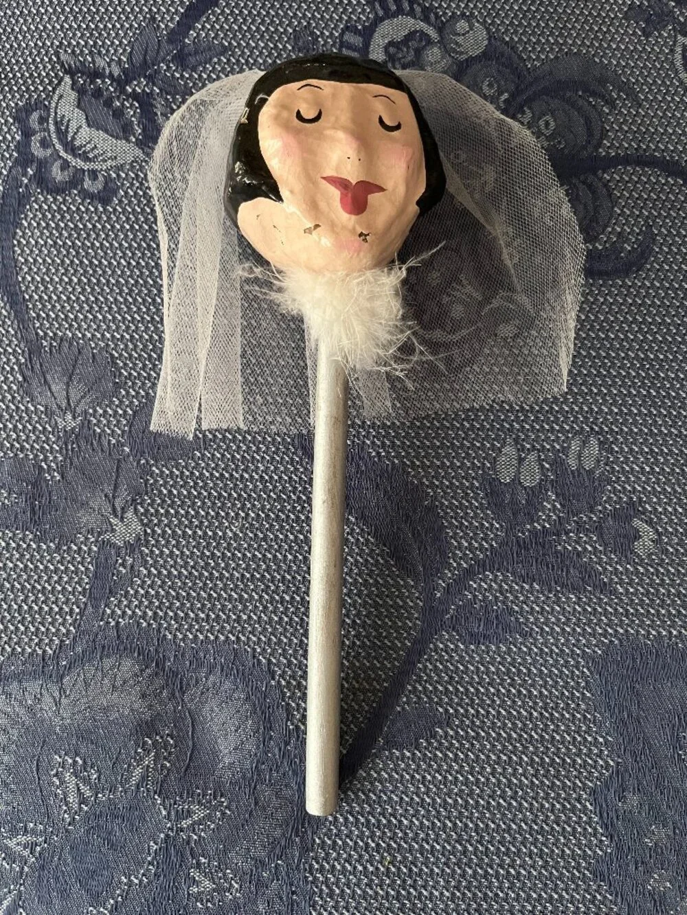 Vintage paper mache bride maraca folk art